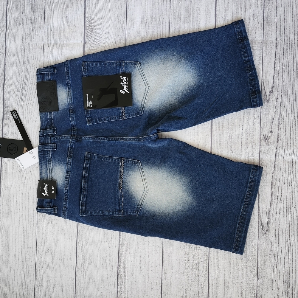 Men's Stretch Blue Denim Shorts Skinny Fit - Picture 9 of 10